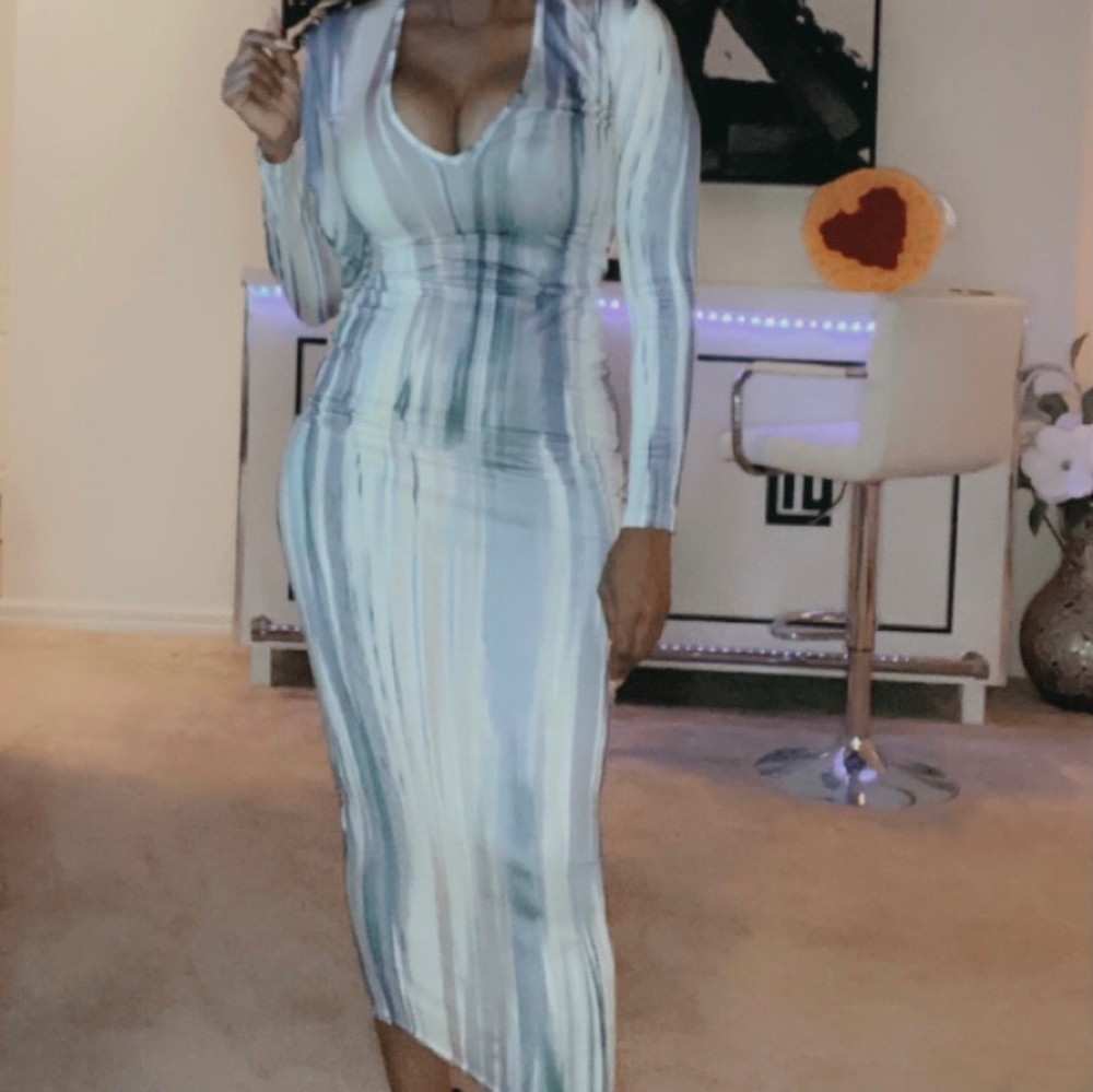 Shades Of Color Sexy V Neck Maxi Dress-Grey Multi